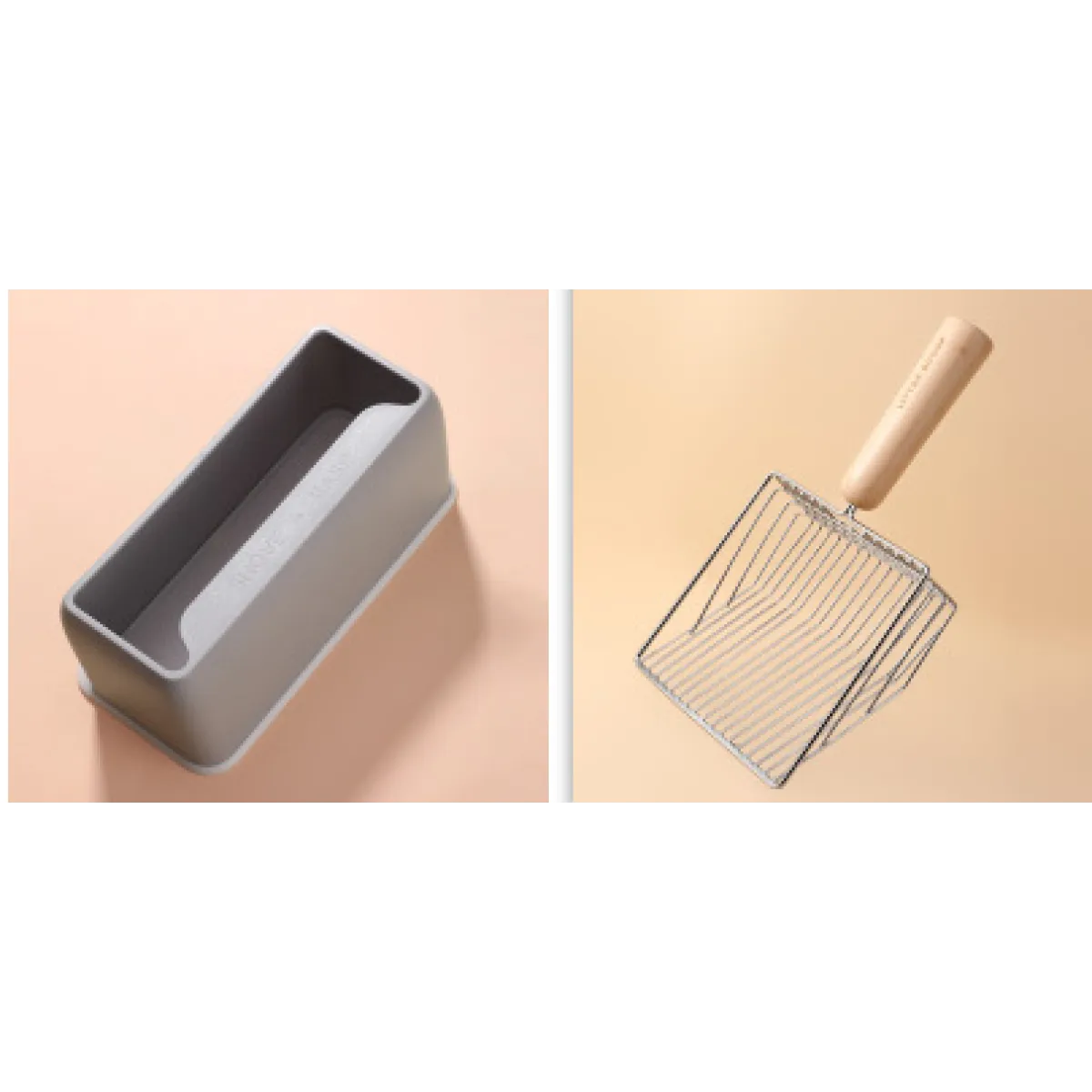 Wood Handle Metal Cat Litter Shovel - Petfables - Gray Holder & Scoop