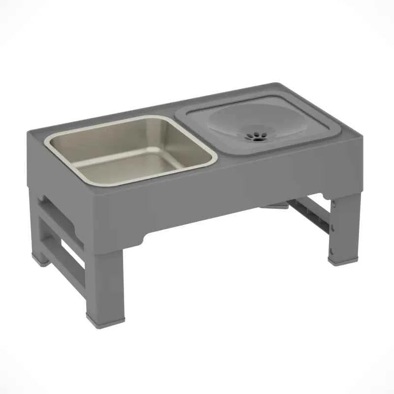Adjustable Double Elevated Dog Bowls - Petfables - Light Grey