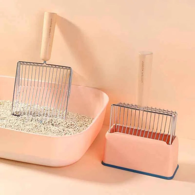 Wood Handle Metal Cat Litter Shovel - Petfables