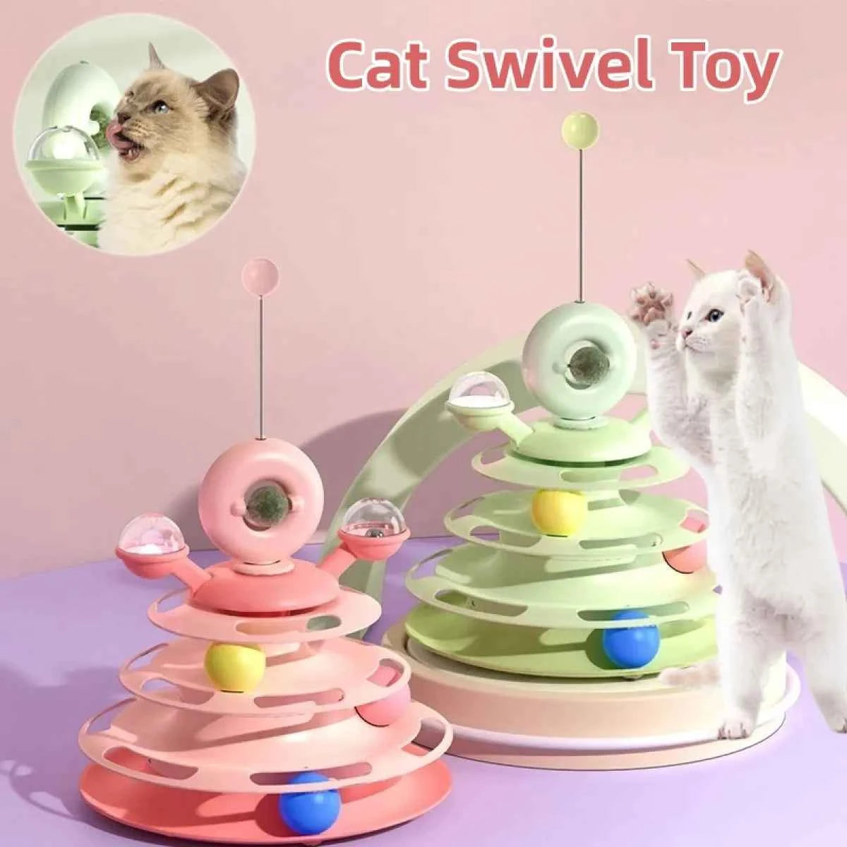 4-Level Interactive Cat Toy Tower - Petfables - Cat Swivel Toy
